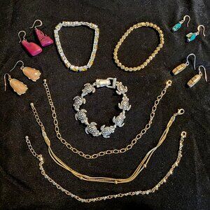 Vintage Lot of Jewelry, Bracelets Anklets and Earrings, Set of 10